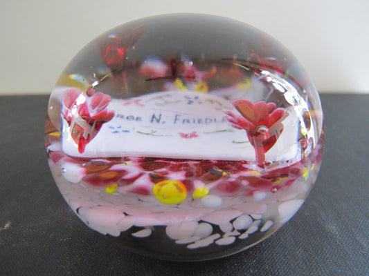 Paperweight End of Day with Name Plaque Monogrammed Millefiori Flowers George N. Friedlander Edwardian Style possibly Pierpoint and Repro