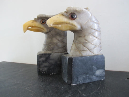 Bookends Polychrome Alabaster Eagles Glass Eyes Exceptionally Rare 1900s 1910s Edwardian