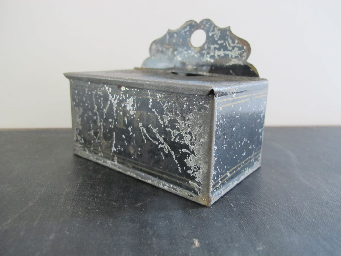 Toleware Pieced Tin WAFERS Wall Box Victorian 1870s 1800s