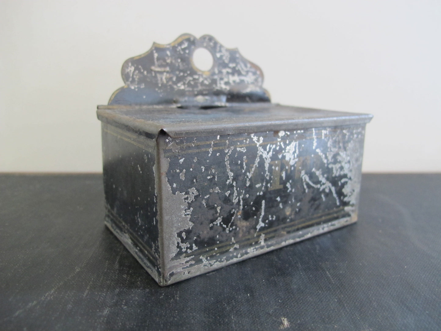 Toleware Pieced Tin WAFERS Wall Box Victorian 1870s 1800s