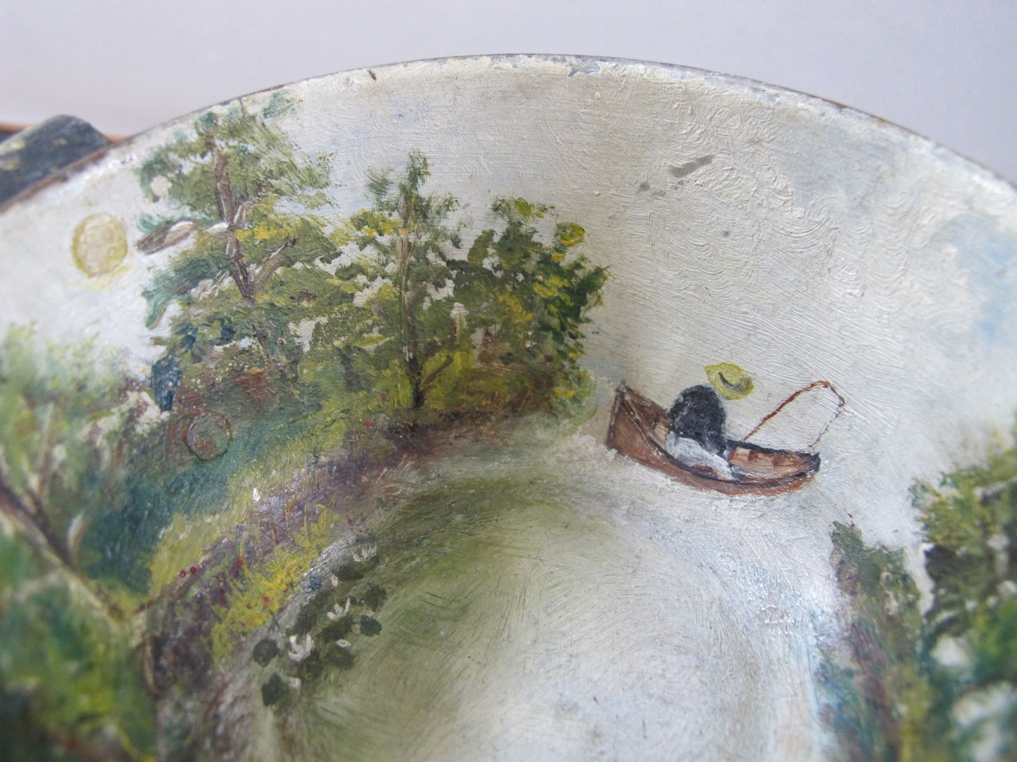 Tole Fishing Teacup Signed Dated 1890s Naive American Folk Art