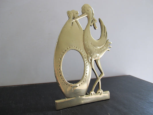 Frame Stork Solid Brass 1970s New Baby Shower