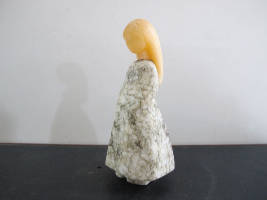 Sculpture Miniature Maiden Girl Mixed Minerals 1950s 1960s Hardstone Carving