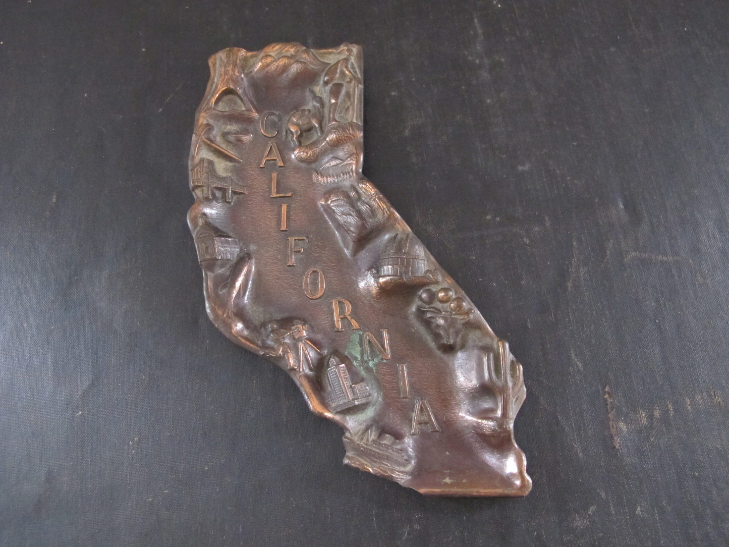 Tray CALIFORNIA Souvenir Pictorial 1930s Copper Bronze over Spelter