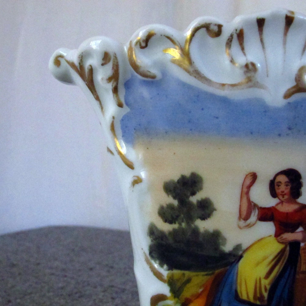 Paris Porcelain Vase 1850s Hand Painted Shepherdess